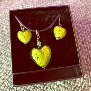 Murano glass heart earrings and necklace